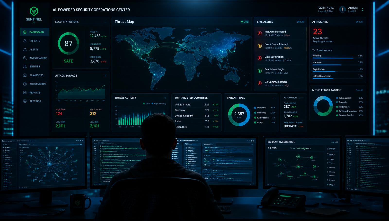 NovaSentinelX AI SOC Dashboard with security analyst